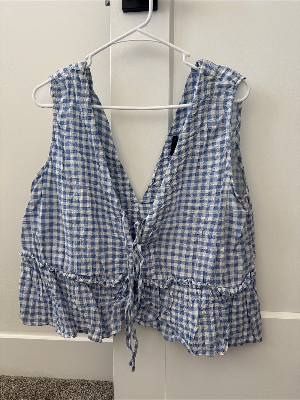 Zara Blue and White Gingham Tie-Front Tank Top